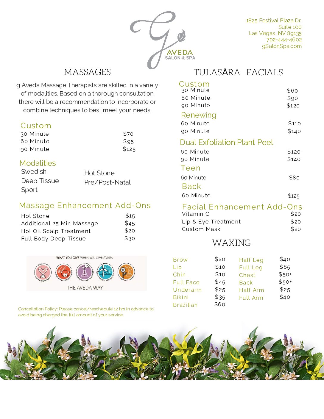 Waxing g Aveda Salon Spa